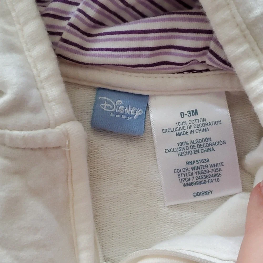 Disney Bambi Girls Embroidered White Zip Up Coat‎ 0-3M. NWOT